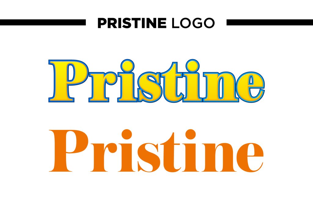 Pristine logo development showing two main variations designed for clarity and shelf visibility using Montserrat type.
